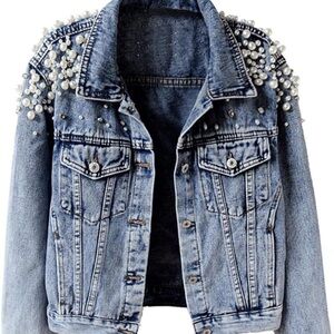 Pearl Embellished Denim Jacket